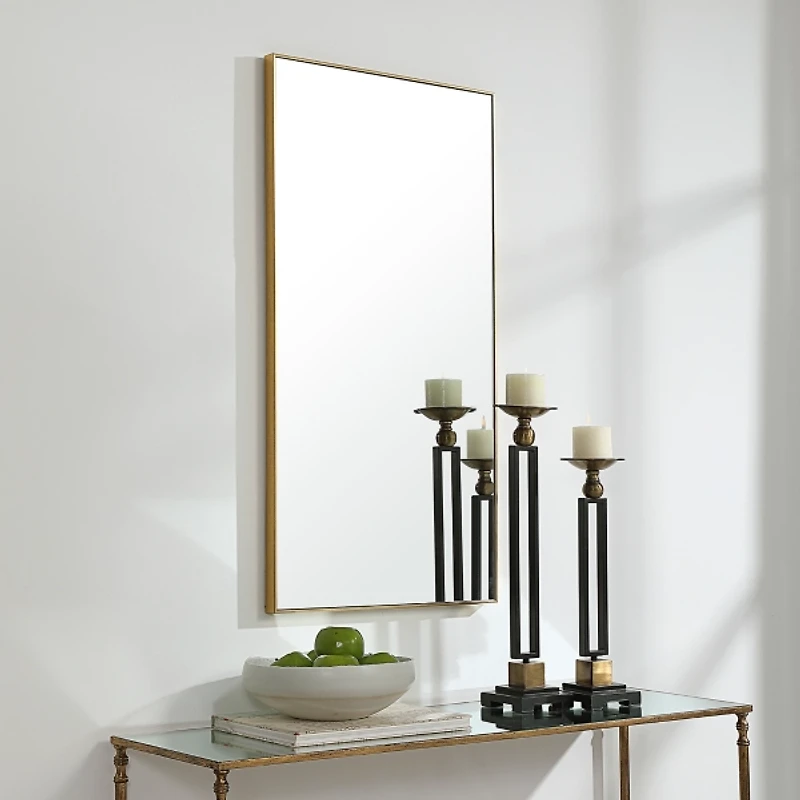 Golden Simple Rectangular Frame Wall Mirror