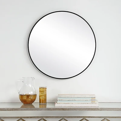 Black Round Simple Frame Medium Wall Mirror