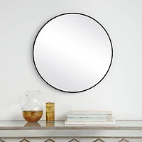 Black Round Simple Frame Medium Wall Mirror