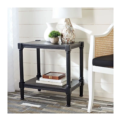 Black Carved Pinewood Farmhouse Accent Table