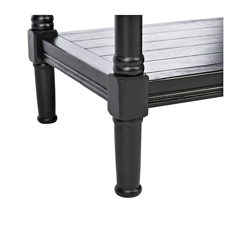 Black Carved Pinewood Farmhouse Accent Table