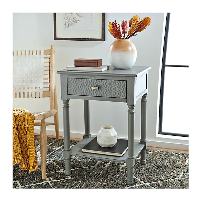 Evelina Gray Textured Single Drawer Accent Table