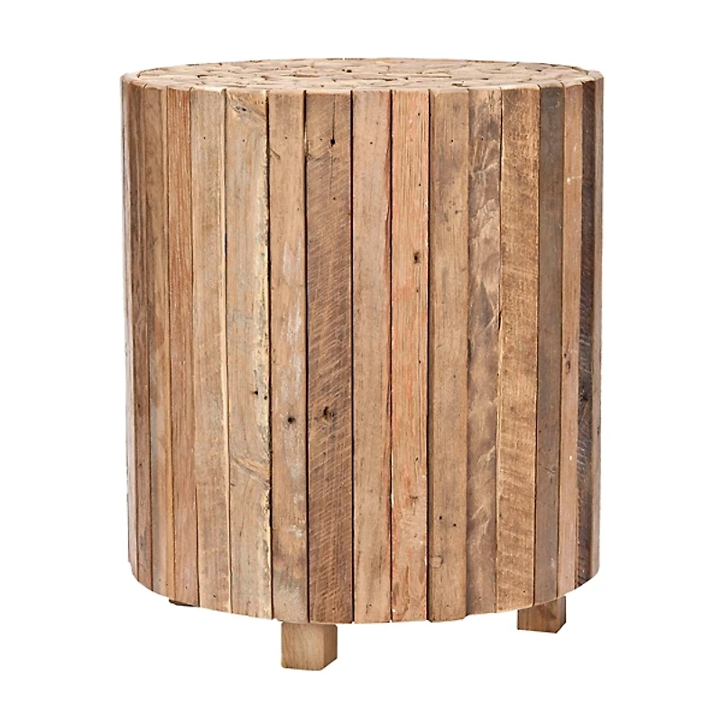 Reclaimed Teak Round Block Accent Table