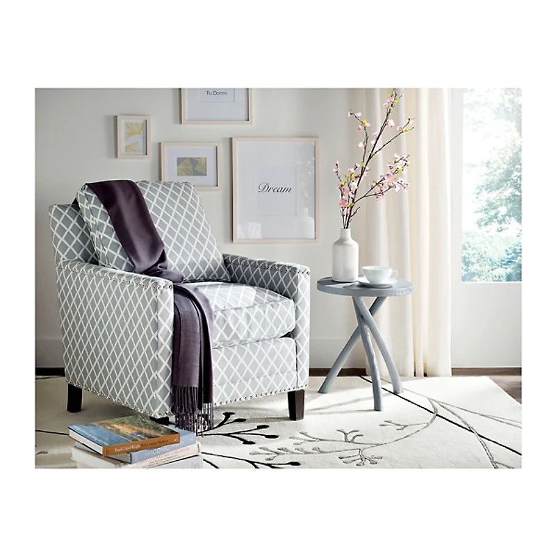 Gray and White Diamond Pattern Club Accent Chair