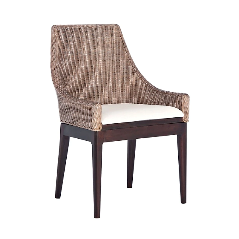 Rattan and Mahogany Accent Chair with Cushion