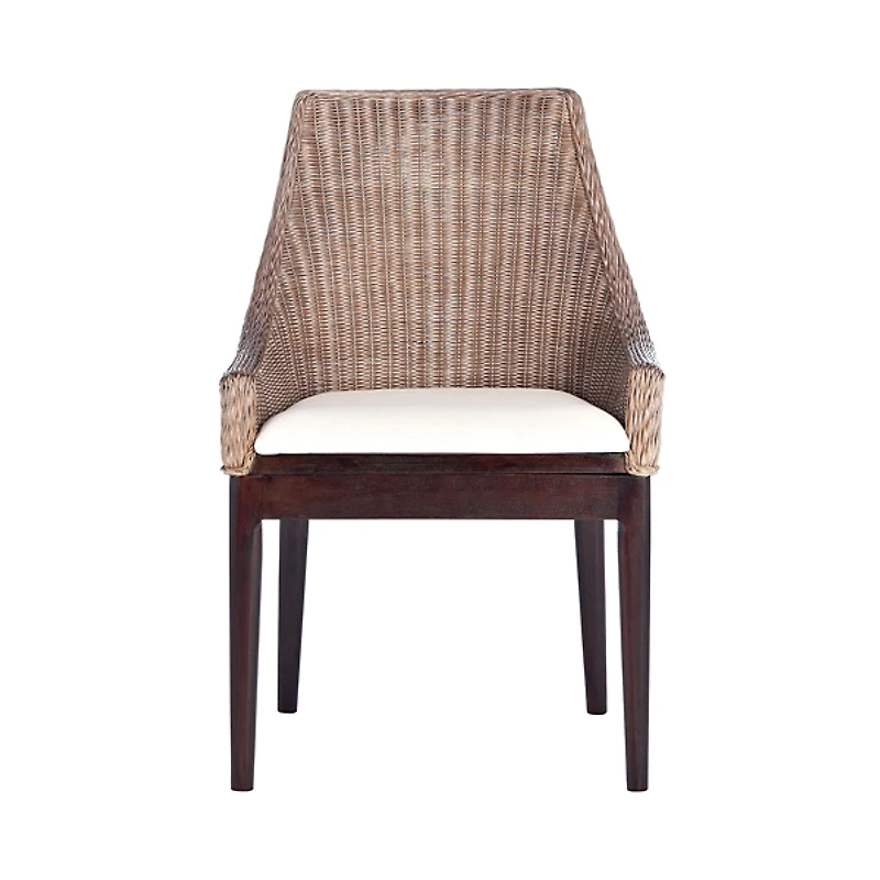 Rattan and Mahogany Accent Chair with Cushion
