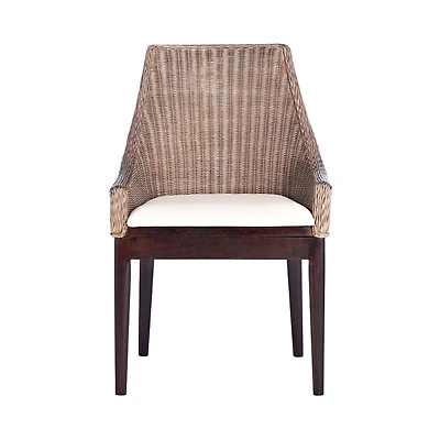 Rattan and Mahogany Accent Chair with Cushion