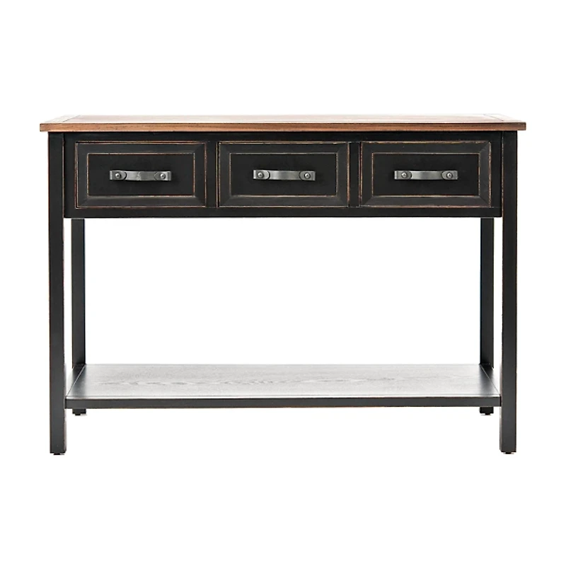 Ainsly Distressed Black Oak Top Console Table