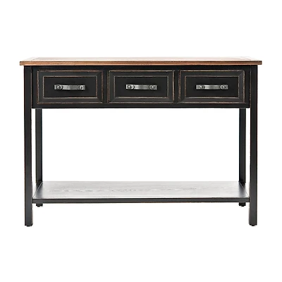Ainsly Distressed Black Oak Top Console Table