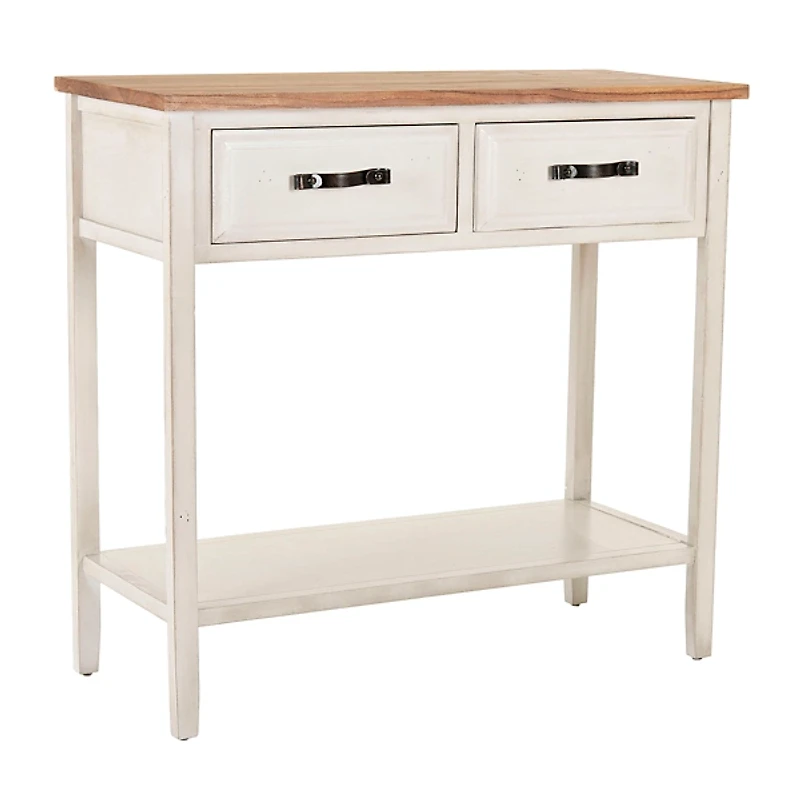Natural and White Elm and Poplar Console Table
