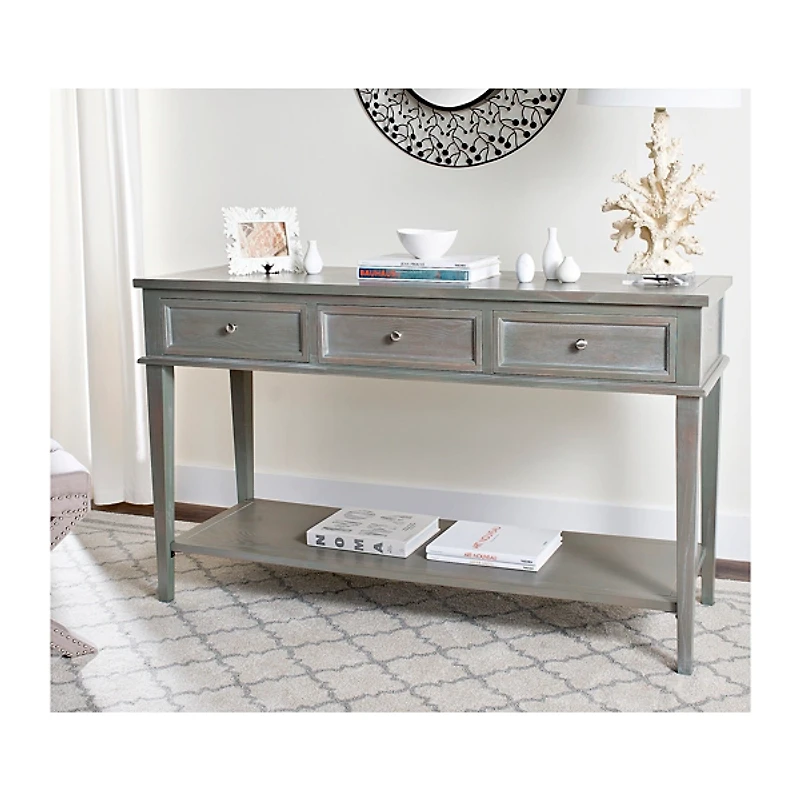 Ash Gray Pine Wood 3-Drawer Console Table