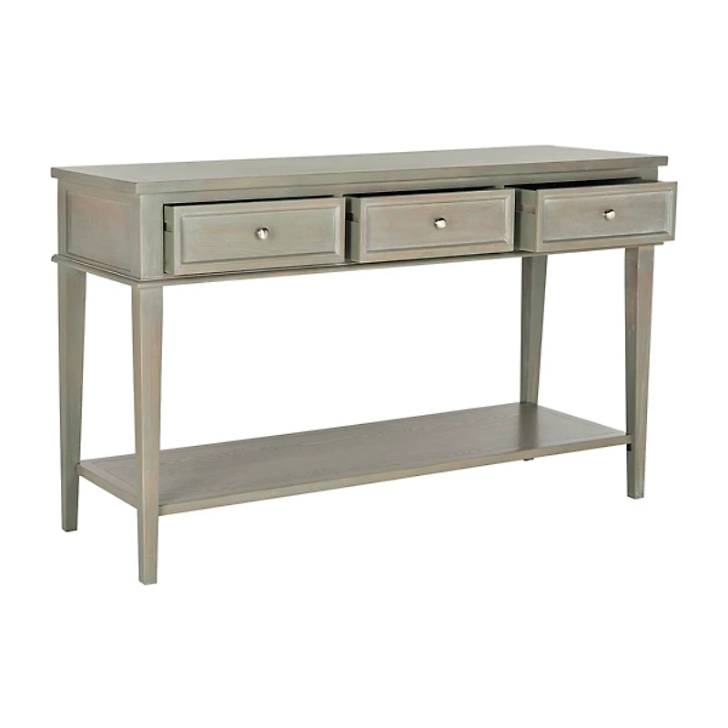 Ash Gray Pine Wood 3-Drawer Console Table