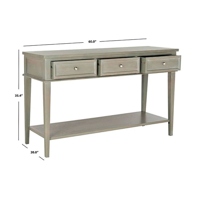 Ash Gray Pine Wood 3-Drawer Console Table