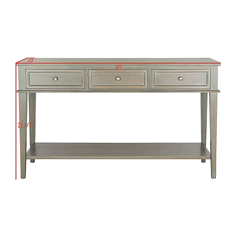 Ash Gray Pine Wood 3-Drawer Console Table
