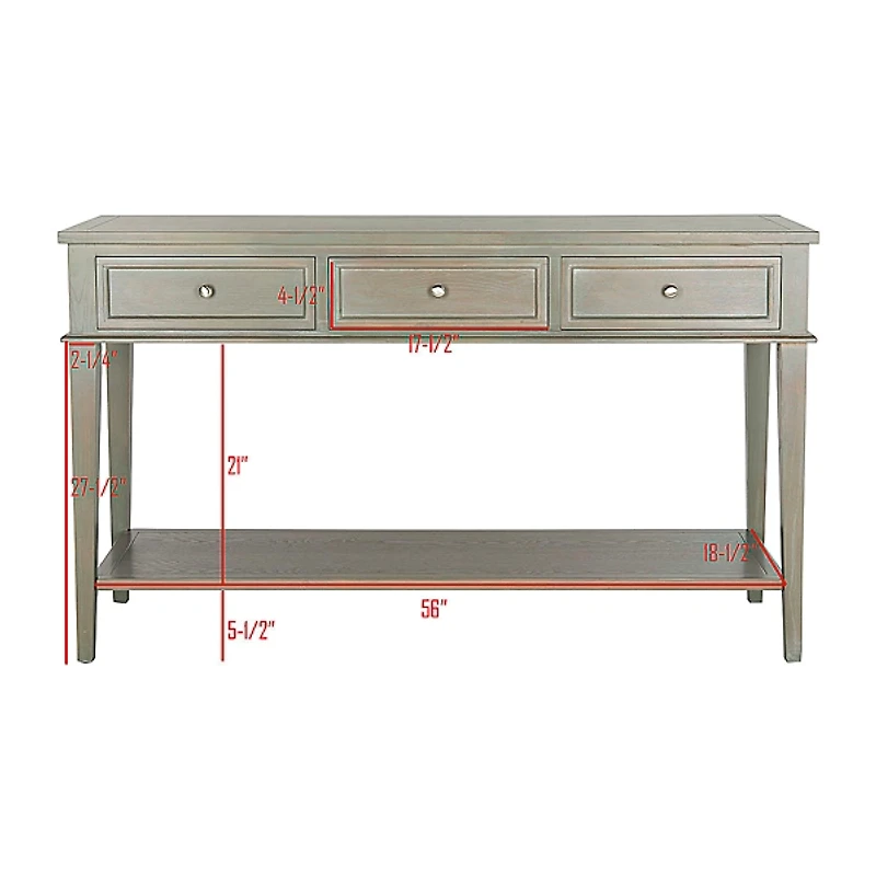 Ash Gray Pine Wood 3-Drawer Console Table