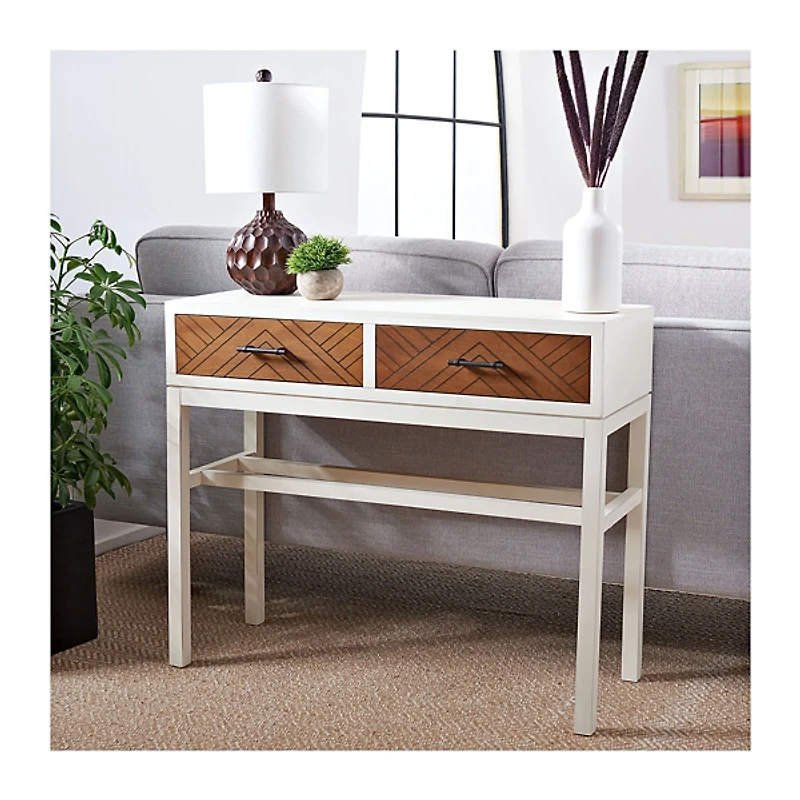 White and Brown Herringbone Console Table
