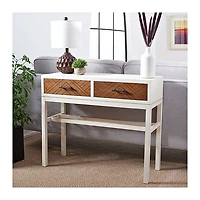 White and Brown Herringbone Console Table