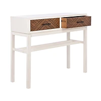 White and Brown Herringbone Console Table