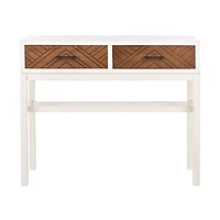 White and Brown Herringbone Console Table