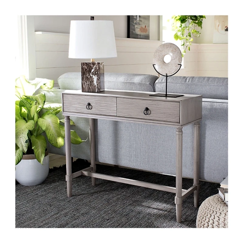 Rivera White Carved Rustic Console Table