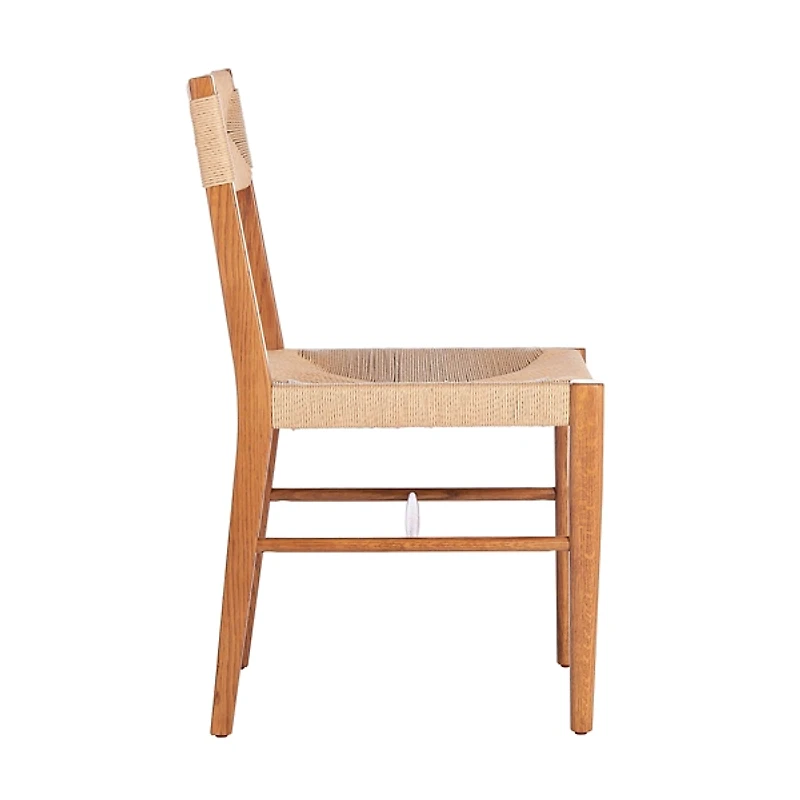 Solid Oak and Rattan Dining Chairs, Set of 2