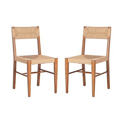 Solid Oak and Rattan Dining Chairs, Set of 2