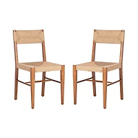 Solid Oak and Rattan Dining Chairs, Set of 2