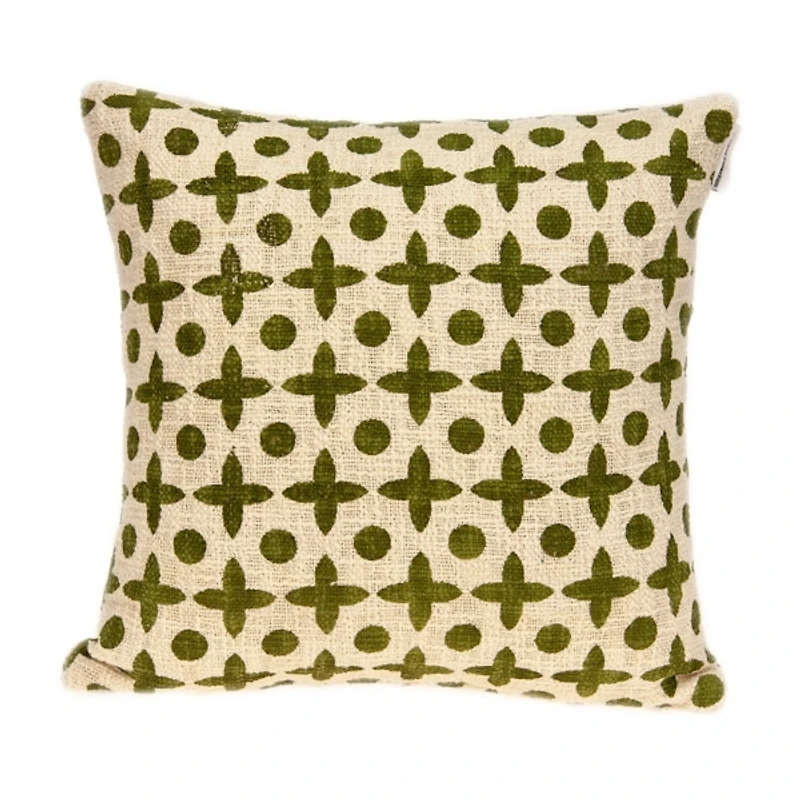 Beige and Green Patterned Pillow
