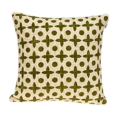 Beige and Green Patterned Pillow