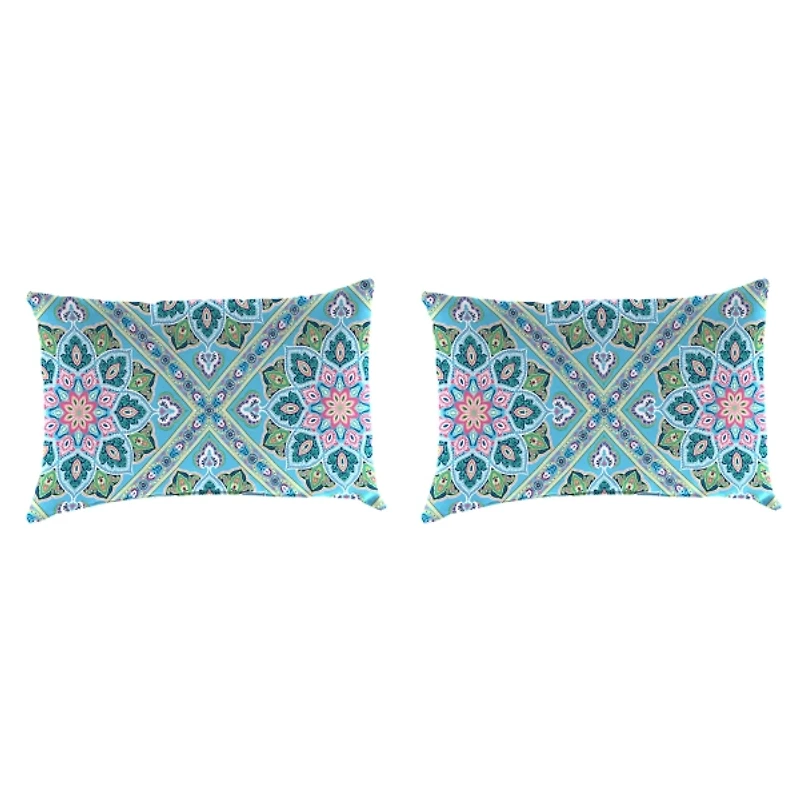 Kali Flowers Outdoor Lumbar Pillows, Set of 2