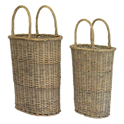 Honey Wicker Tall Oval Baskets, Set of 2