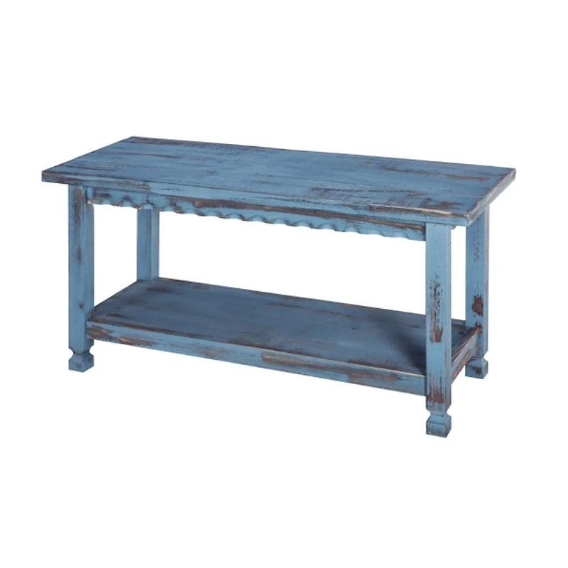 Distressed Blue Wood Antique Bench