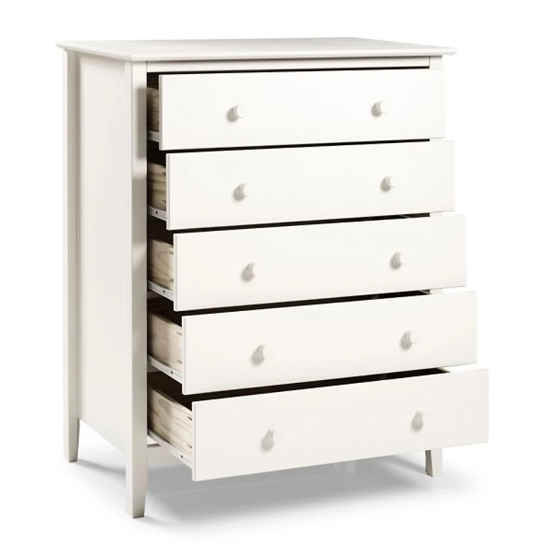 White Brazilian Pine Wood 5-Drawer Chest