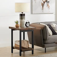 Brown Pine Wood and Metal Accent Table