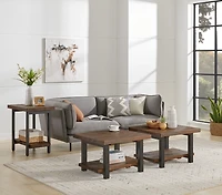 Brown Pine Wood and Metal Accent Table