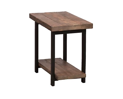 Brown Pine Wood and Metal Accent Table