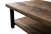Large Brown Pine Wood and Metal Coffee Table