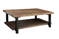Large Brown Pine Wood and Metal Coffee Table