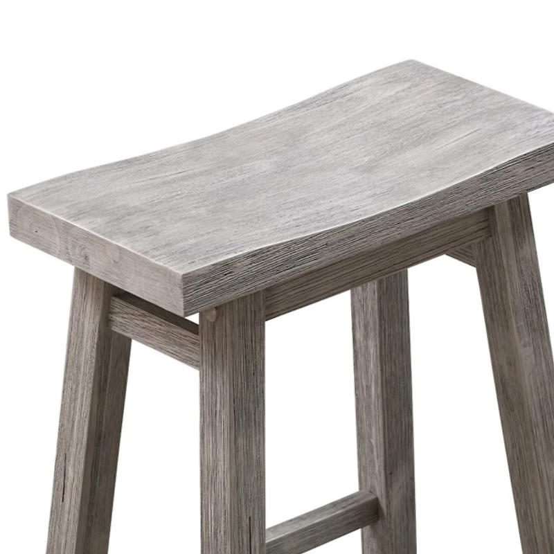 Wire Brushed Gray Saddle Wood Bar Stool