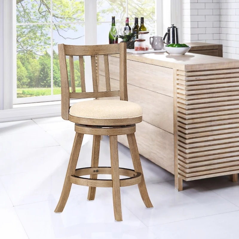 Ivory Linen Slat Back Swivel Counter Stool
