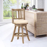 Ivory Linen Slat Back Swivel Counter Stool