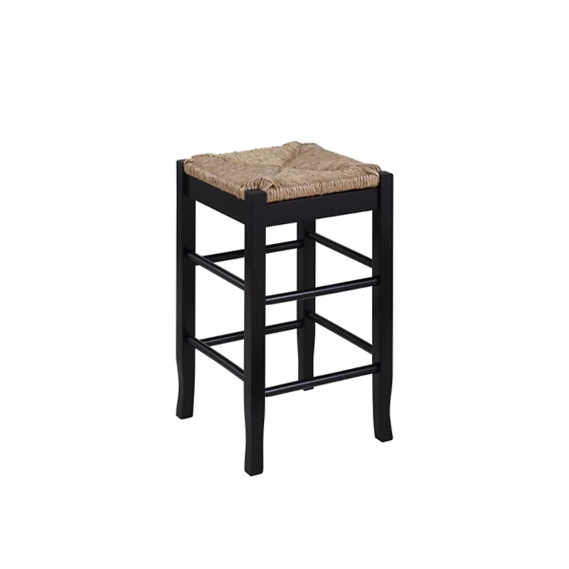 Black Wood and Woven Rush Counter Stool