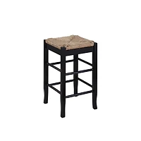 Black Wood and Woven Rush Counter Stool