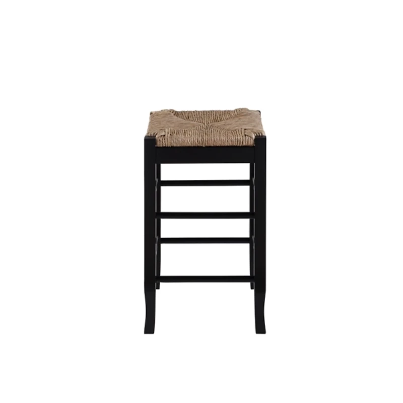 Black Wood and Woven Rush Counter Stool