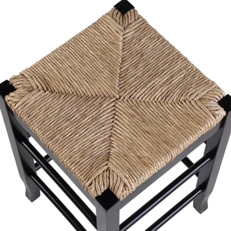 Black Wood and Woven Rush Counter Stool