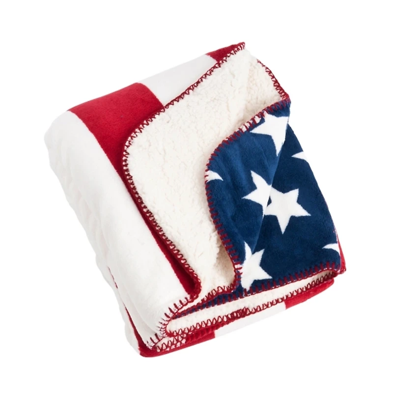 American Flag Patriotic Sherpa Throw Blanket