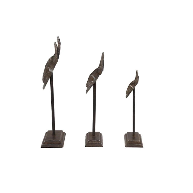 Carved Iron Bullhead Statues, Set of 3