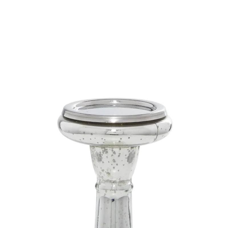 Mercury Glass Silver Candle Holders, Set of 3