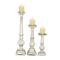 Mercury Glass Silver Candle Holders, Set of 3