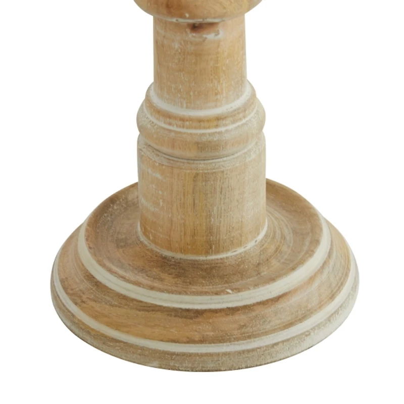 Natural Mango Wood Pillar Candle Holders, Set of 3